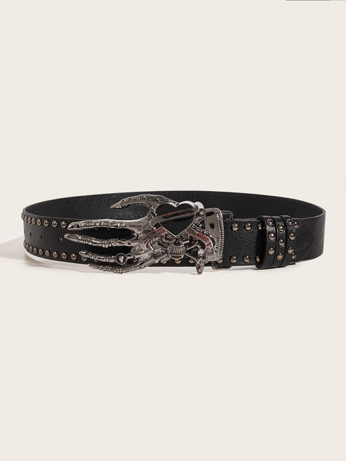 Skeleton Heart Throb Black Studded Belt