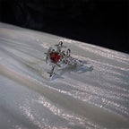 Red Zirconia Heart Cross Ring