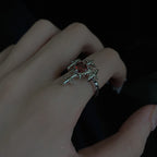 Red Zirconia Heart Cross Ring