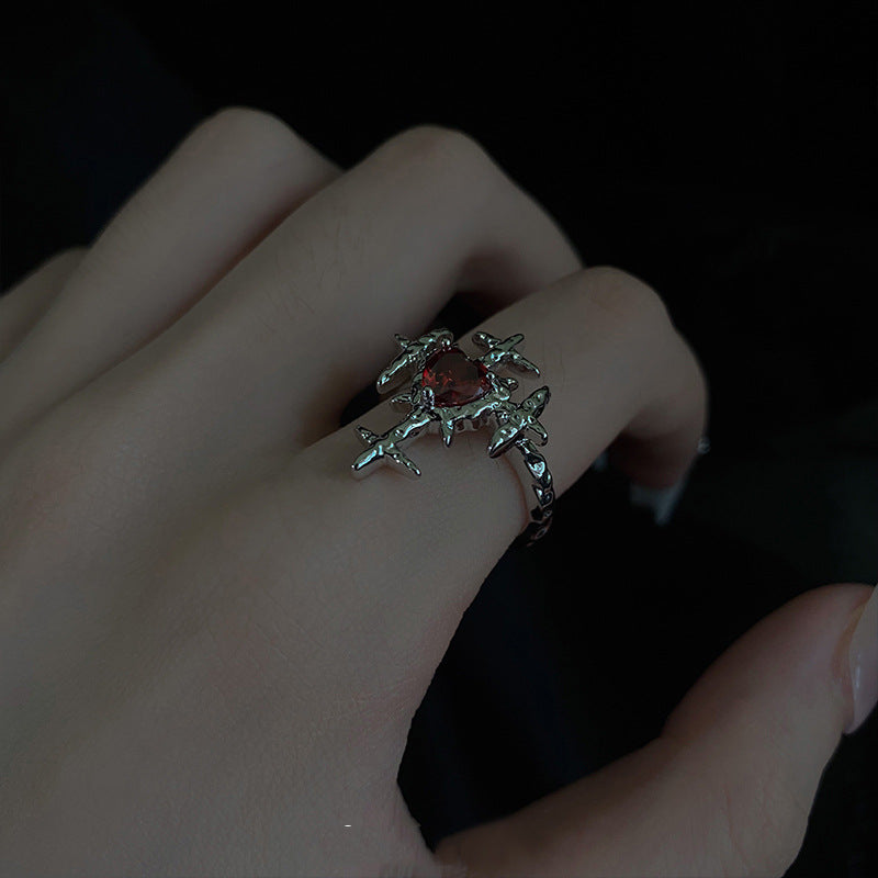 Red Zirconia Heart Cross Ring