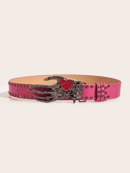 Skeleton Heart Throb Pink Studded Belt